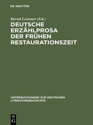 cover image of Deutsche Erzählprosa der frühen Restaurationszeit